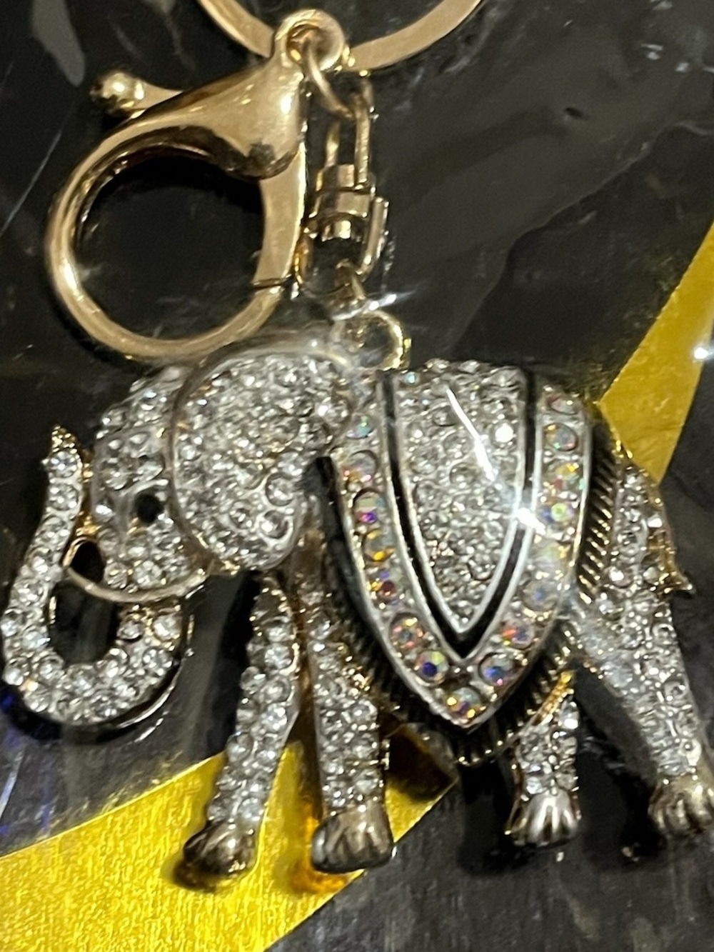 Crystal Animal Keychain Trio - Elephant, Owl, Love Elephant- Gold Tone - Picture 4 of 5